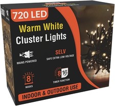 Cluster Christmas Tree Lights 720 Warm White LED String Lights 9m Mains Powered