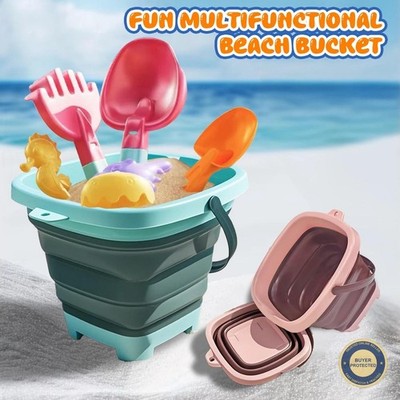 Beach sand toy for children, small extensionable water bucket with multiple func