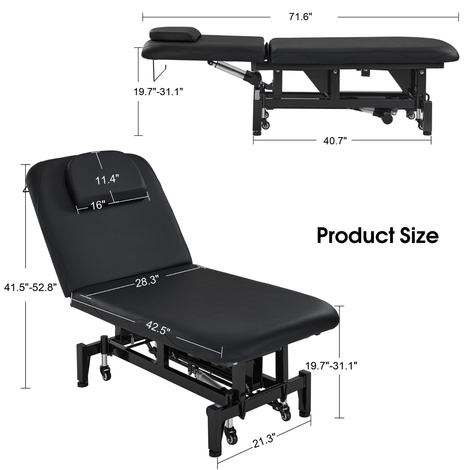 Adjustable Wheeled Electric Facial Bed, Electric Salon Spa Bed with Dual Motors