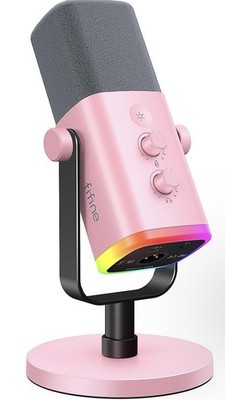 Fifine Dynamic USB/XLR Microphone RGB Mute Gain Noise Reduction Pink White Black
