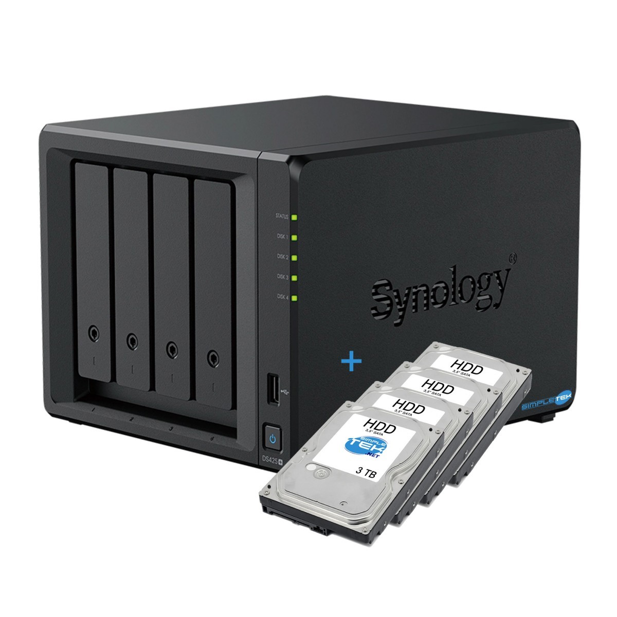 Synology Ds425+ Diskstation Nas 4-bay 4x3tb Hdd 2gb Ddr4 Lan 2.5g M.2_