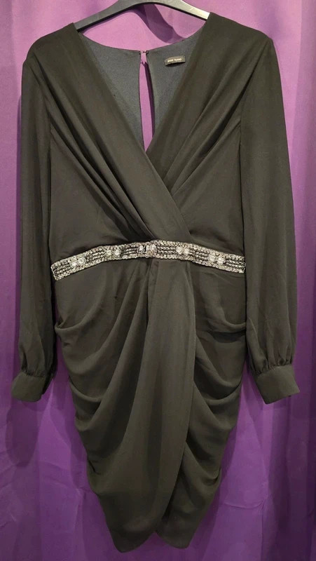 River Island Black Embellished Wrap Dress – Size 18 image 2