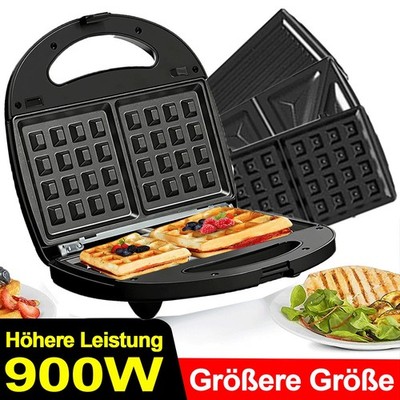 3 in 1 Sandwich Maker 900Watt Toaster Waffeleisen Kontaktgrill Panini
