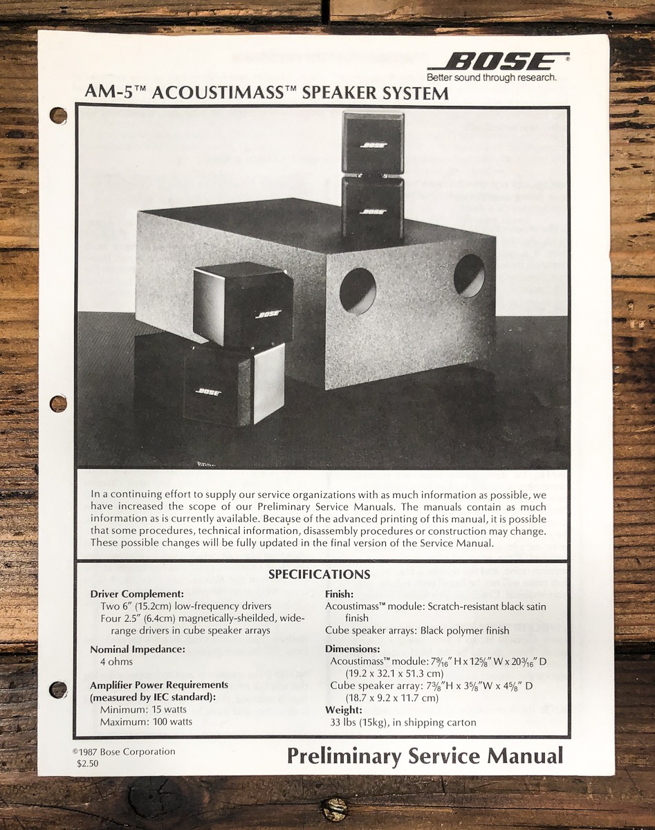 Bose AM-5 Acoustimass Speaker Service Manual *Original*