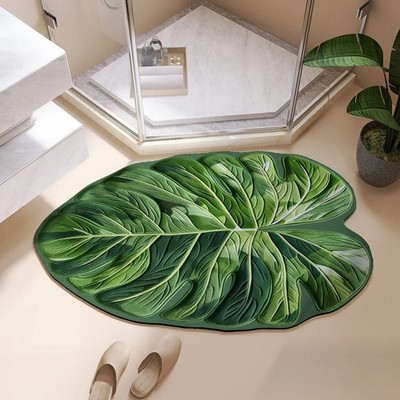 Leaf Bathroom Mat Absorbent Non Slip Bath Rug Toilet Shower Floor Carpet Washabl
