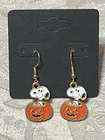 Snoopy Gold Loop Halloween Pumpkin Enamel Drop Dangle Bohemian Fun Earring Set