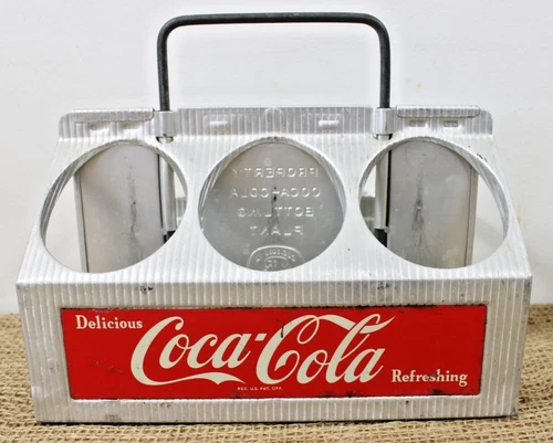 Coca-Cola Metal 6 Pack Bottle Carrier Coke Caddy Aluminum Holder 1950s Vintage