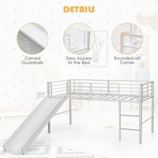 Kids Single Loft Bed Kids Mid Sleeper Bunk Bed W/ Slide & Safety Guardrails