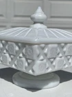 Vintage Milk Glass Candy Dish with Lid Hobnail Pattern Footed Lidded Trinket Box