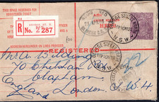 1928 Australia KGV 4 1/2d Violet SYDNEY Registered Letter Stationery Cover to GB