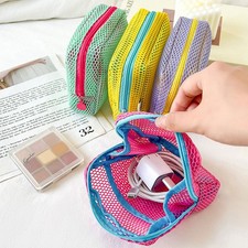 4/2PCS Square Mesh Cosmetic Bag Portable Storage Bag with Zipper Multi-purpose  