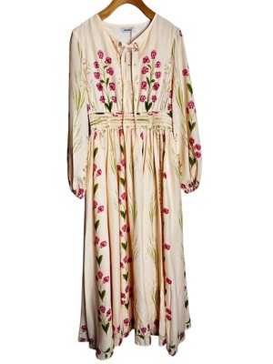 NWT Jardinvue Floral Balloon Sleeve Cottage Romantic Wedding Guest Maxi Dress M