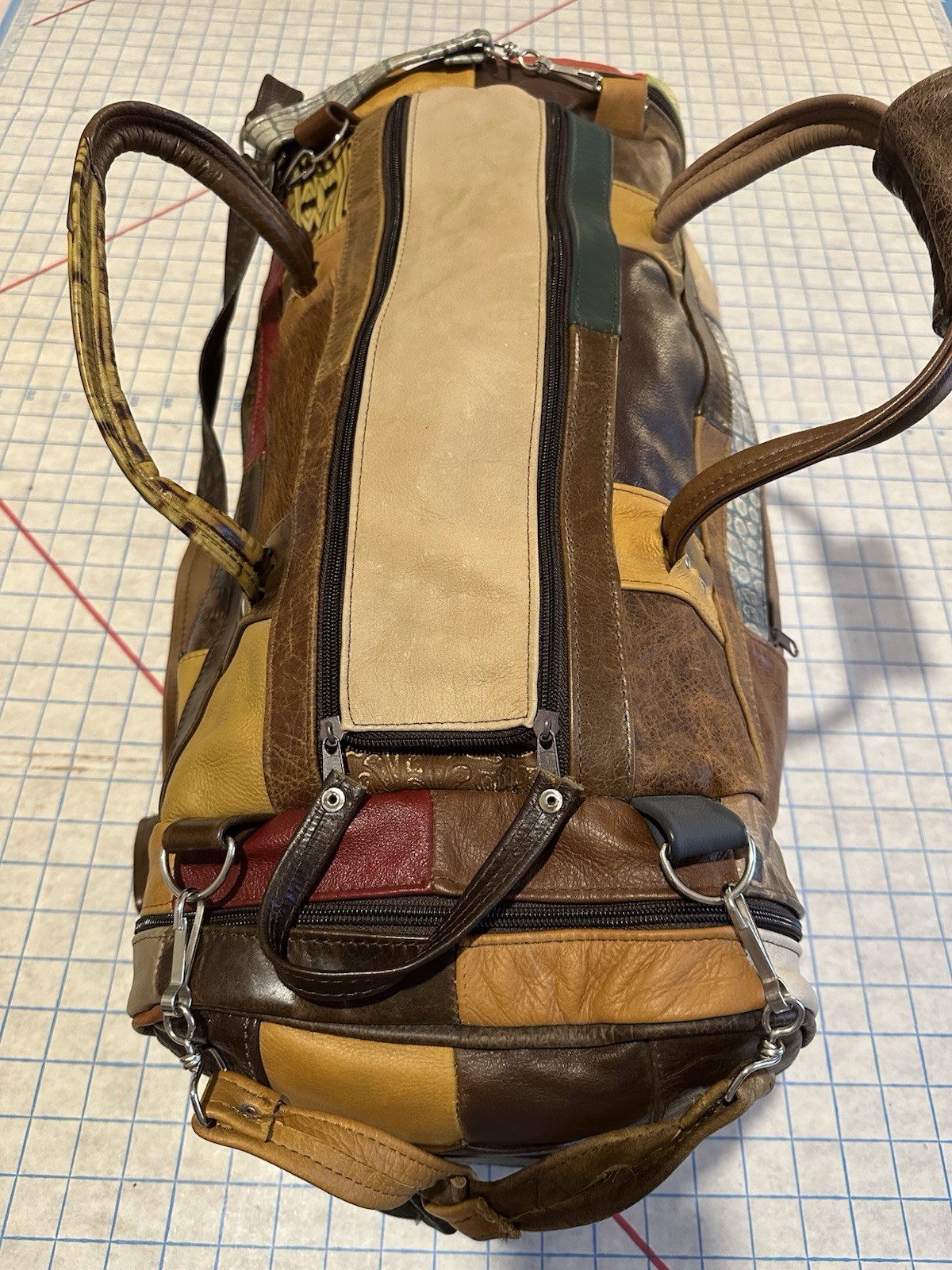 Patchwork Genuine Leather Fur Duffel Satchel Bag … - image 3