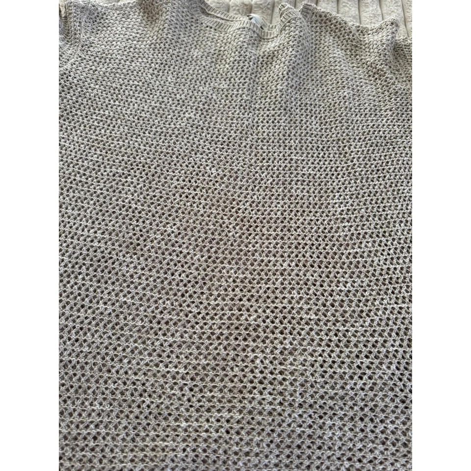 J Jill Sweater Womens Medium Beige Linen Blend Knit Open Knit Lagenlook Coastal - Image 3 of 4