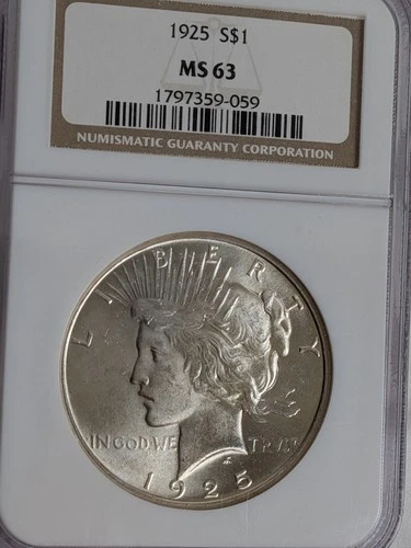1925-P  Peace Dollar NGC  MS63 S$1 San Francisco Mint Silver Dollar Mint Luster!