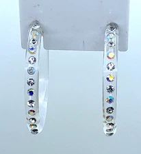 E184 MORDEN SLIM CLEAR PLASTIC HOOP WITH CLEAR & AB RHINESTONE FASHION EARRINGS