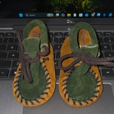 Minnetonka Baby Moccasins Green Brown Suede Leather- Size 1