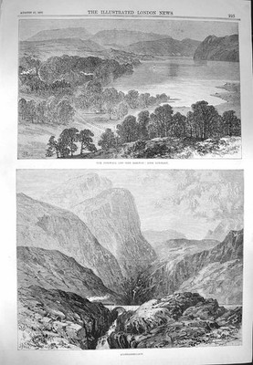 Original alter antiker Druck 1870 Dingwall Skye Eisenbahn Loch Luichart Auchnas 19.