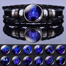 Faux Leather Braided Charm Bracelet Men Multilayer Woven Adjustable Jewelry