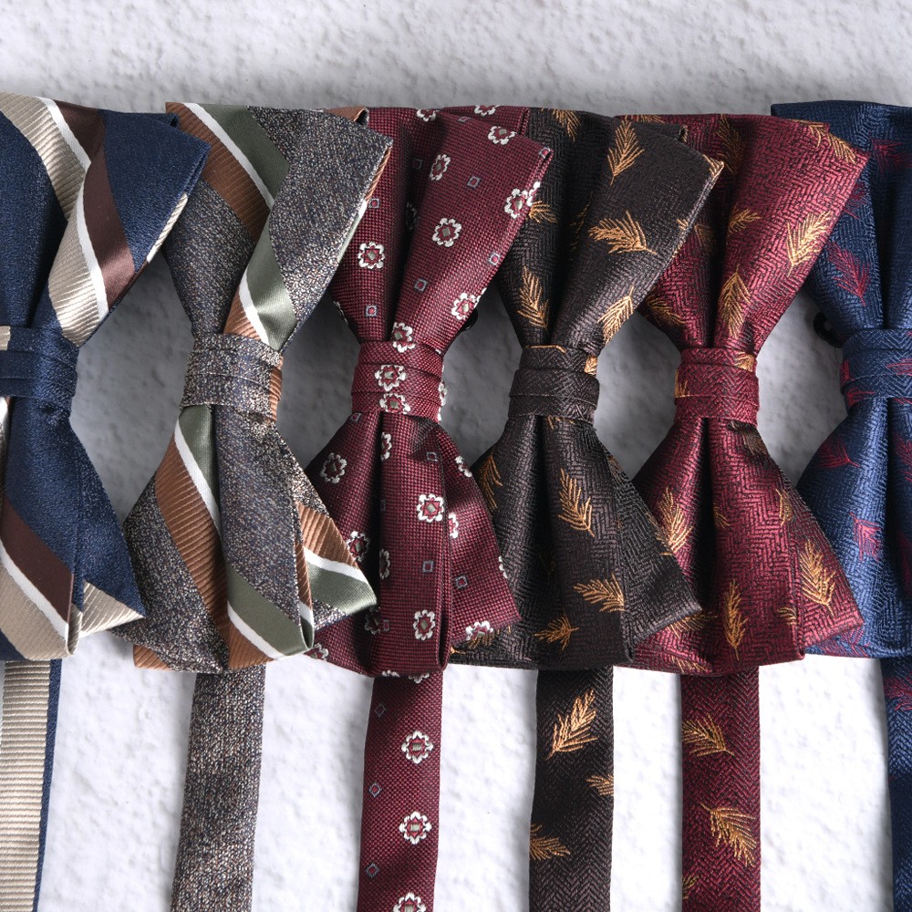 Men's Jacquard Double-Layer Bow Tie Wedding Dinner Prom Formal Suit with Box