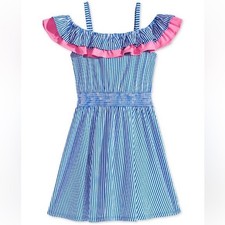 Epic Threads Blue Striped ruffle trim sleeveless pullover dress