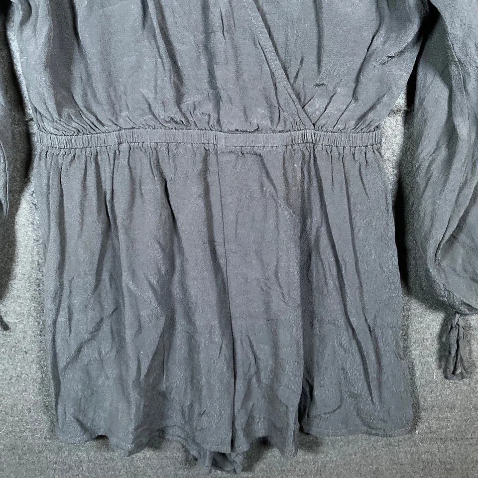 Mameluco Express para mujer negro manga larga elegante fluido 100 % rayón pequeño Foto 3 de 4