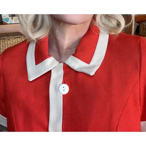 Vintage 60s Nancy's Orange Mod Shift Dress Cream Trim Mini Small, Size S, $78 - Photo 3