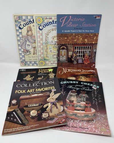 Tole Painting & Craft Book 7 lot Folk Art & Holiday Country Patterns Vintage 90s