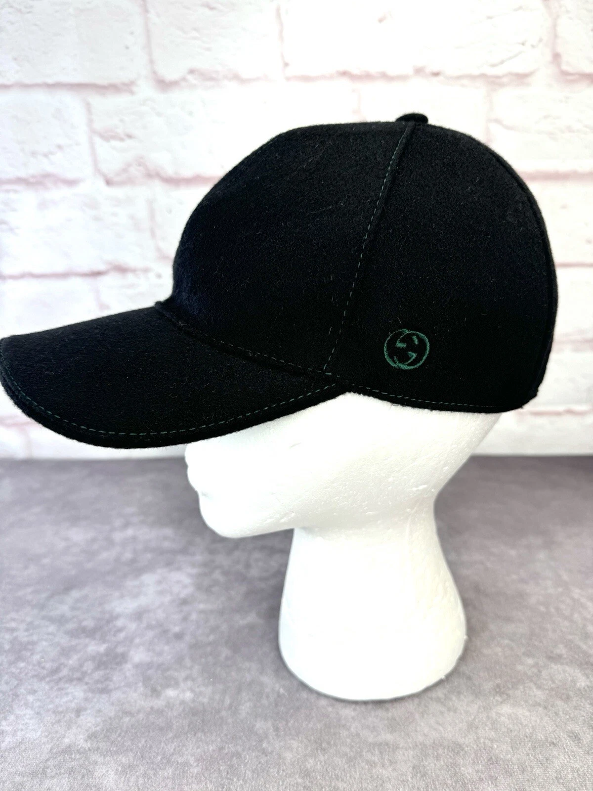 Casquette de baseball Gucci G en laine noire imbriquée chapeau sangle Web grande