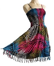 Strappy summer/ beach dress, elasticated, new size 10-14, BLACK with PALM LEAVES