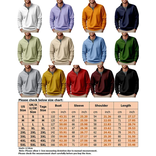 Herren lässig Baggy einfarbig Stehkragen T-Shirt Fleece 1/4 Reißverschluss Sweatshirt Tops - Bild 3 von 33