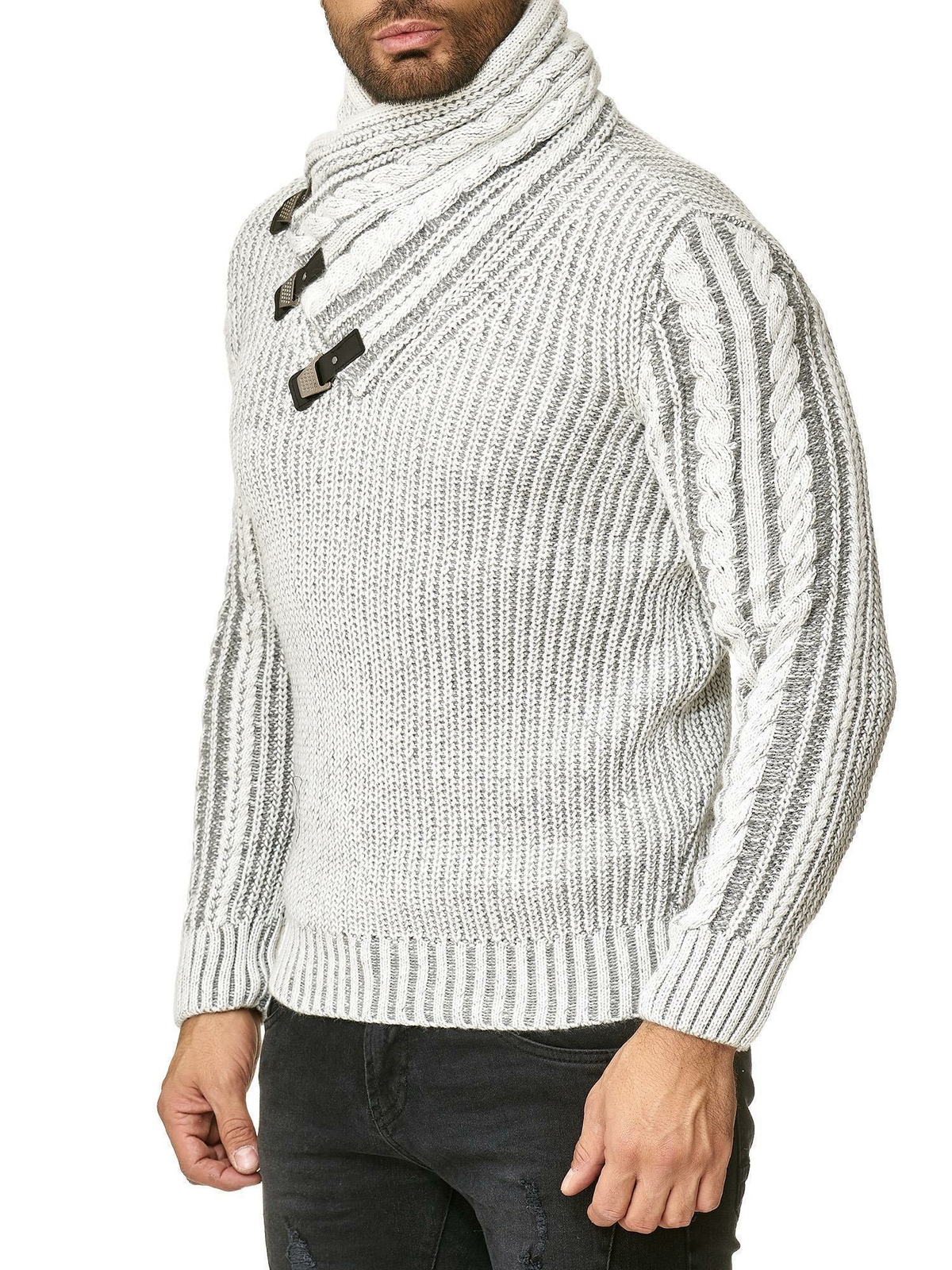 COOFANDY Herren Pullover Mit 1/4 Knopfleiste - Retro Stehkragen Wildleder Look