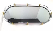 Oval Vanity Mirror Tray Silver & Gold Tone 15" Retro Art Deco 