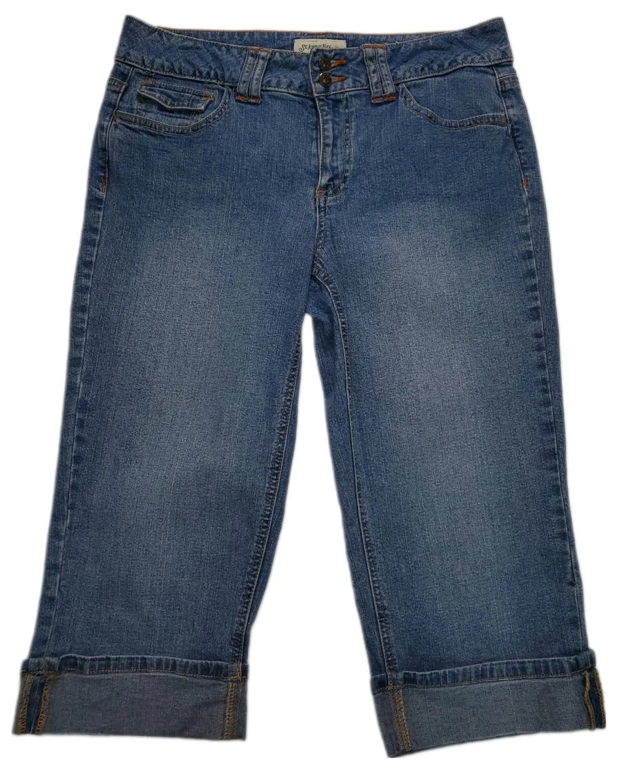 St John's Bay Petite Stretch Med Wash Denim Capri Pants Women's Size 10P