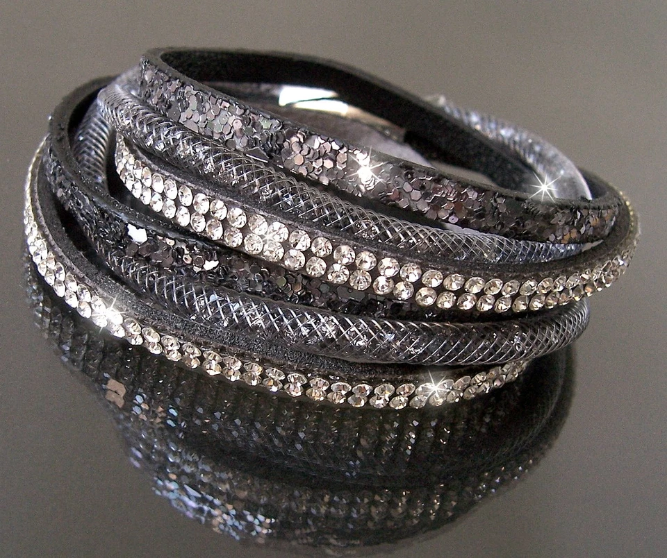 Wickelarmband LederLook Strass Damen Armband Strassarmband Modeschmuck neu VA22* - Bild 2 von 4
