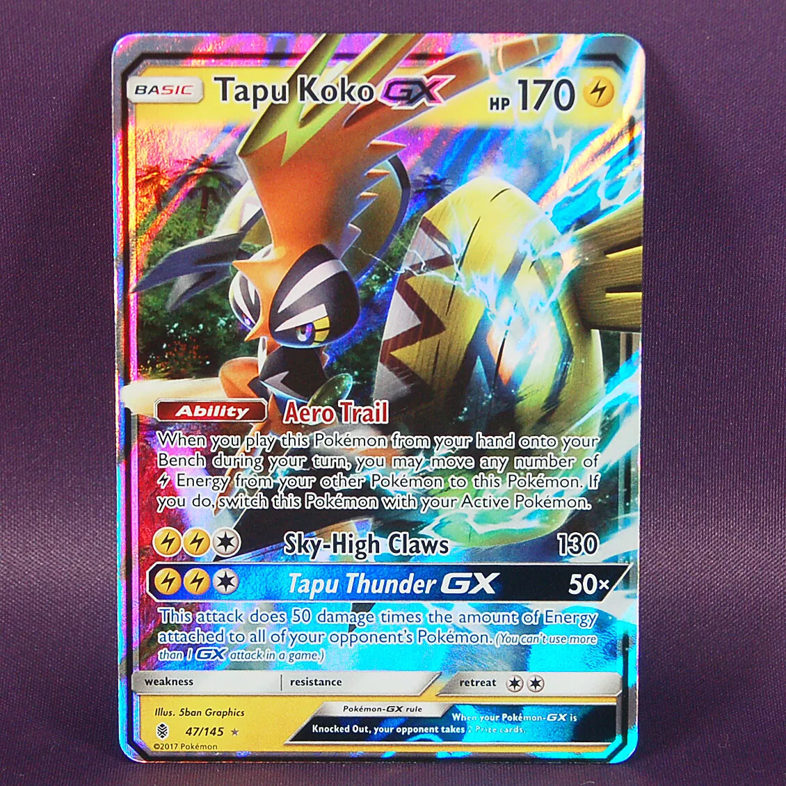 Tapu Koko GX 47/145 Full Art Holo Ultra Rare Pokemon Guardians Rising  NM/Mint