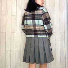 Vintage Plaid Wool Pea Coat