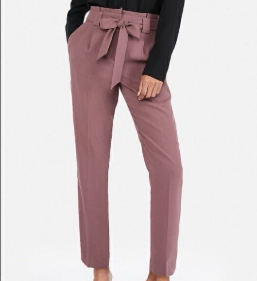 Express High Waist Belted Mauve Paper Bag Ankle Pant Women's Size 10 Regular