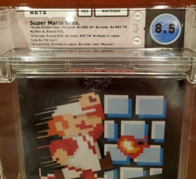 Super Mario Bros. GLOSS STICKER Seal 2nd Prod. Hangtab NES WATA 8.5 CIB 1985 