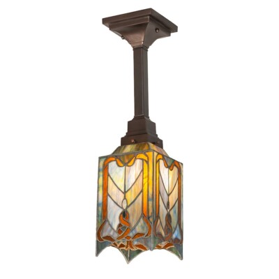 Meyda Lighting 1 Lt 6'' SQ Cottage Mission Pendant, CL/SFWR/AMB/Beige - 223200