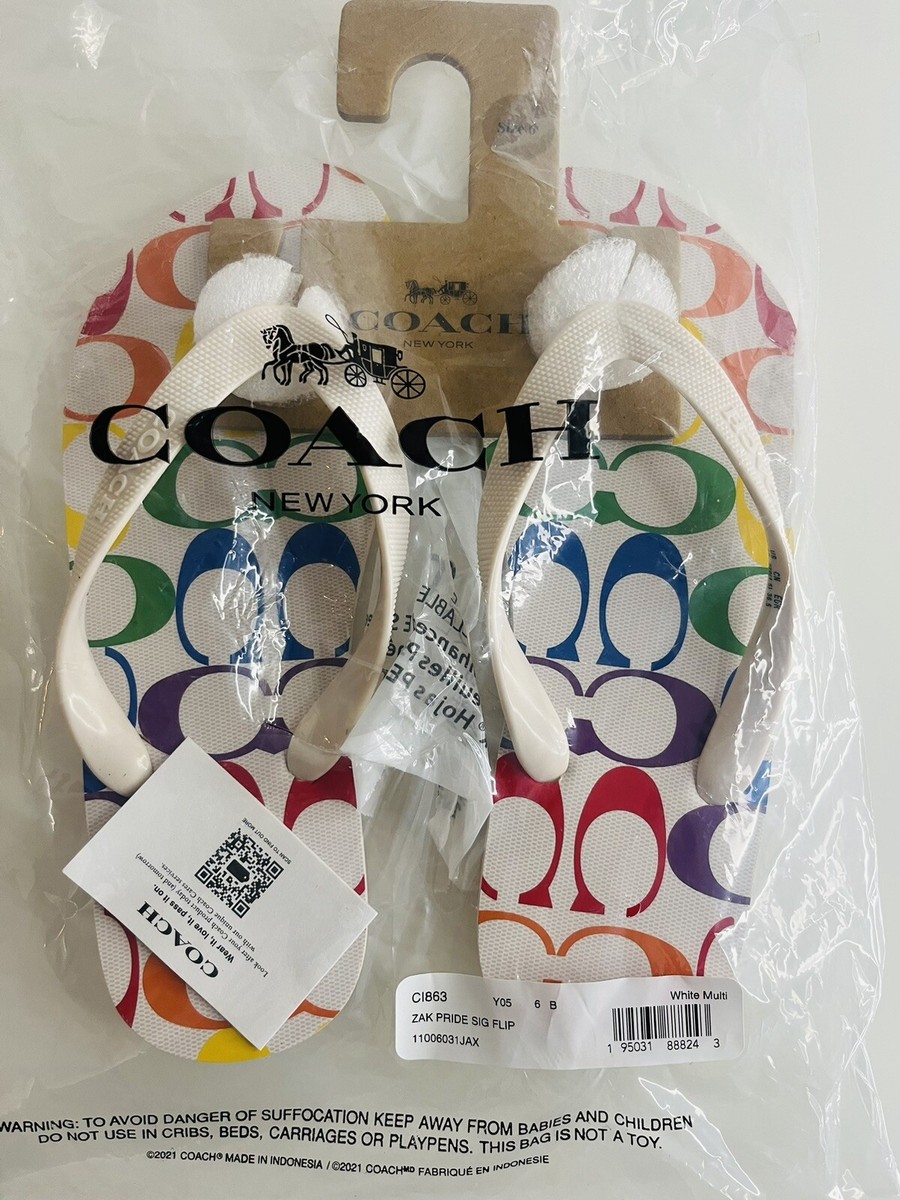 Rare* Coach Zak Flip Flop Sandals Rainbow Coach Zak Flip Flop In Rainbow Signature | Mercari main image 4
