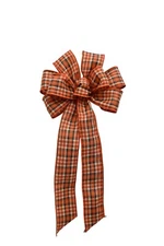 Small 5-6" Hand Made Wired Wreath Bow - Fall Plaid -Orange Rust Autumn