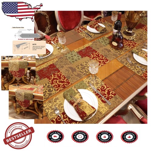 Elegant Red-Gold Chenille Table Runner 13x90 - Perfect for Holiday Settings