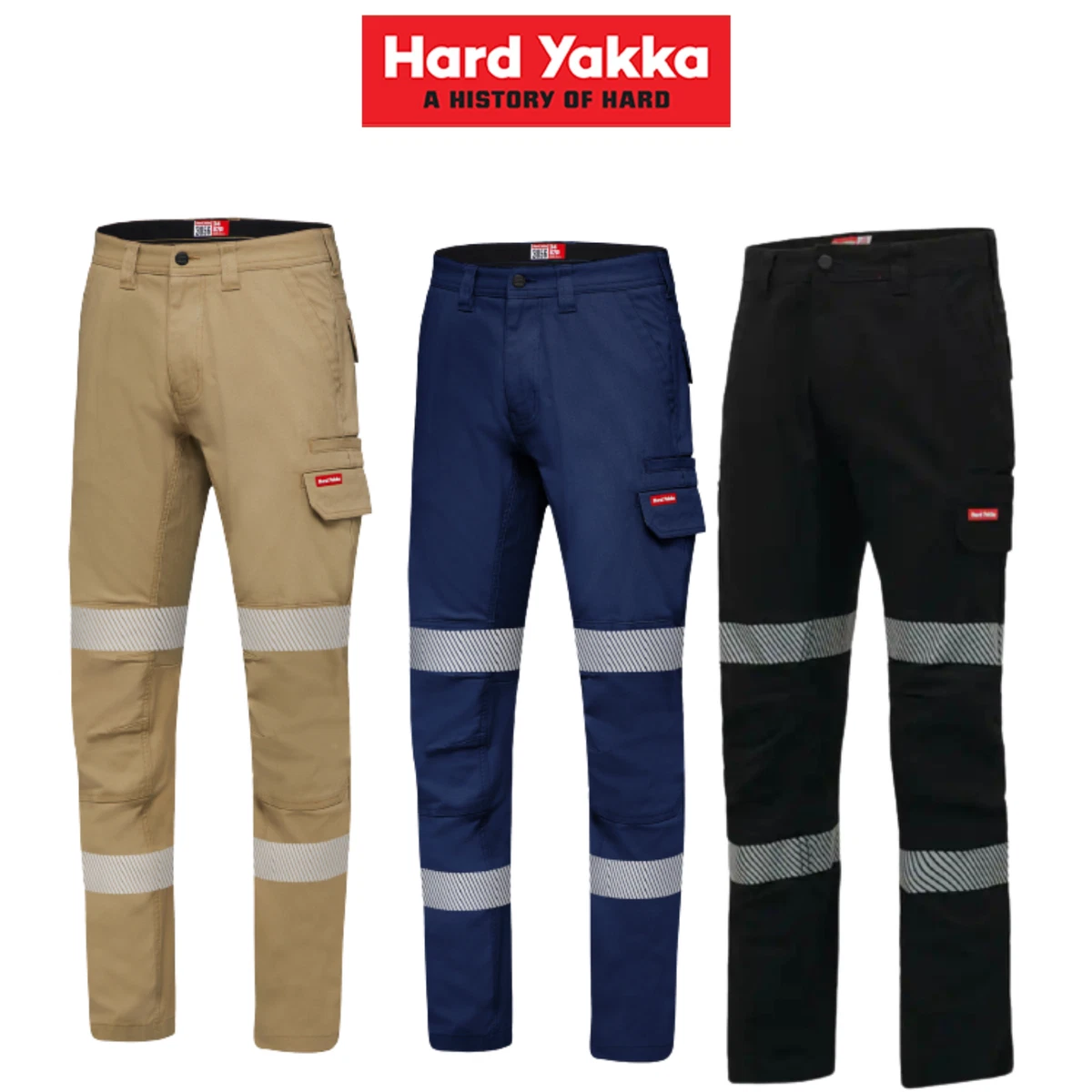 Hard Yakka Canvas Cargo Pant Tough Double Layer Knees Reflective