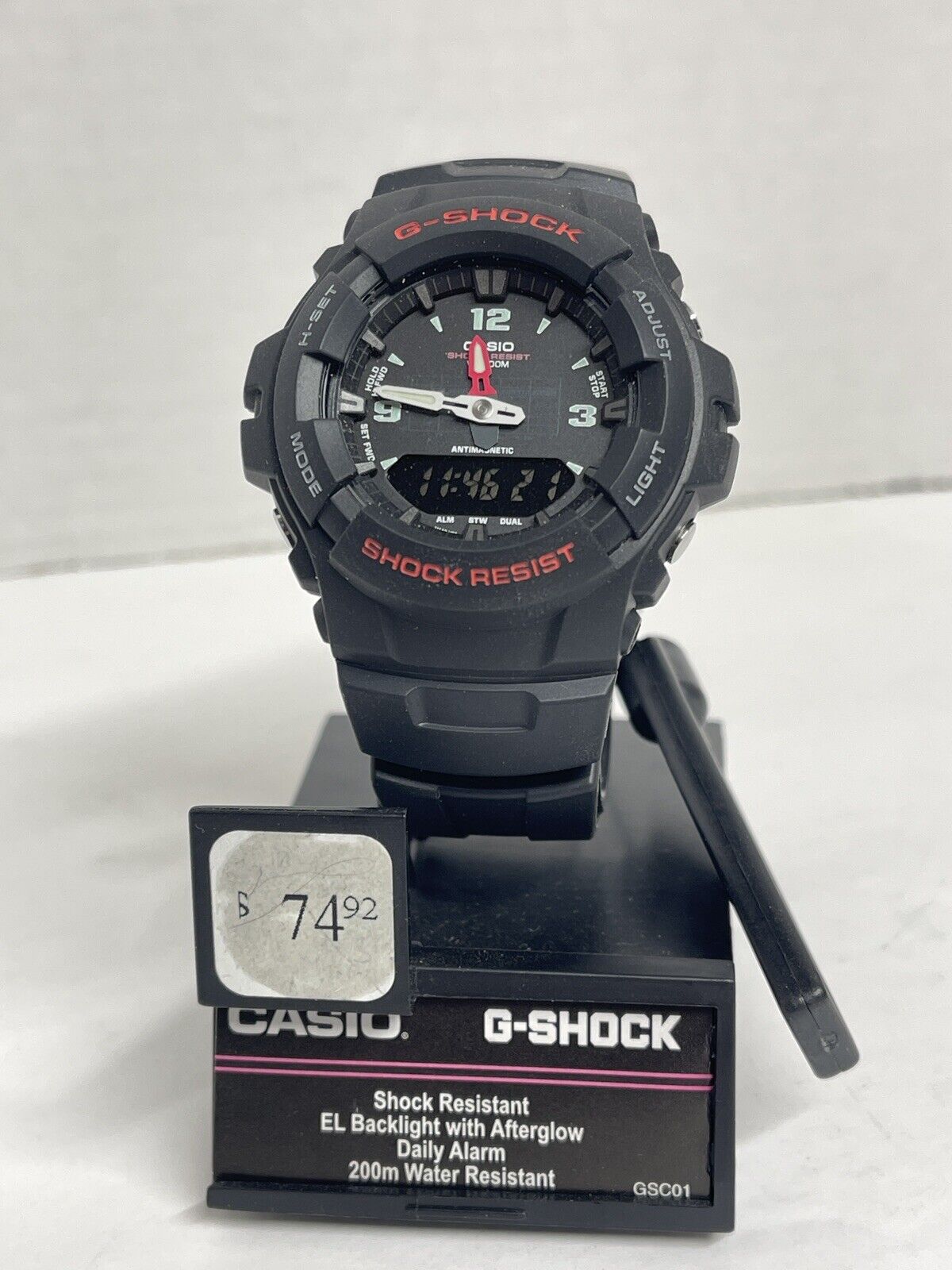Casio G100-1BV, G-Shock Analog/Digital Watch, Black Resin Band, Alarm NEW 74.92 |