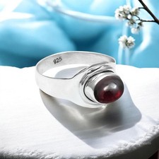 Root Chakra Garnet Gemstone Solid Sterling Silver Boho Band Elegant Ring Size 8