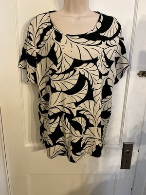 Croft & Barrow The Classic Tee Women's XXL Top, Short Sleeve, Leaf Black Ivory