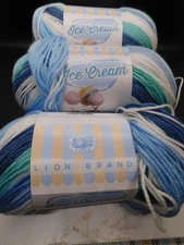 Lot of 3 Lion Brand yarns Ice Cream Baseball Nut 3.5oz 100% Acrylic