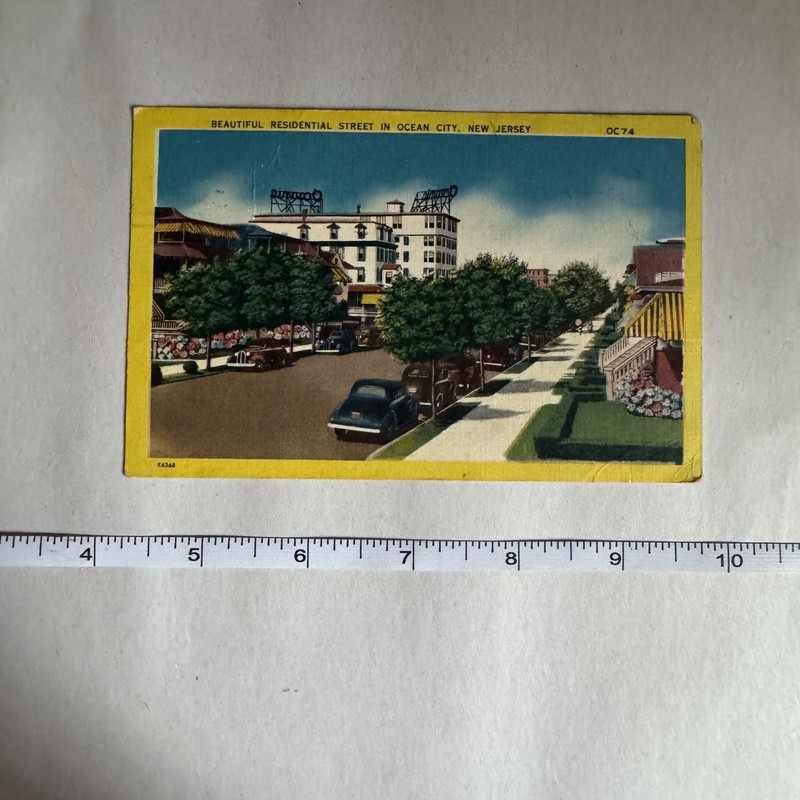 1955 NJ Postcard Ocean City New Jersey Beautiful Residential Street vintage cars