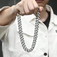 18-40"MEN Stainless Steel 3/4/5/6/8mm Silver Miami Cuban Curb Chain Necklace 155